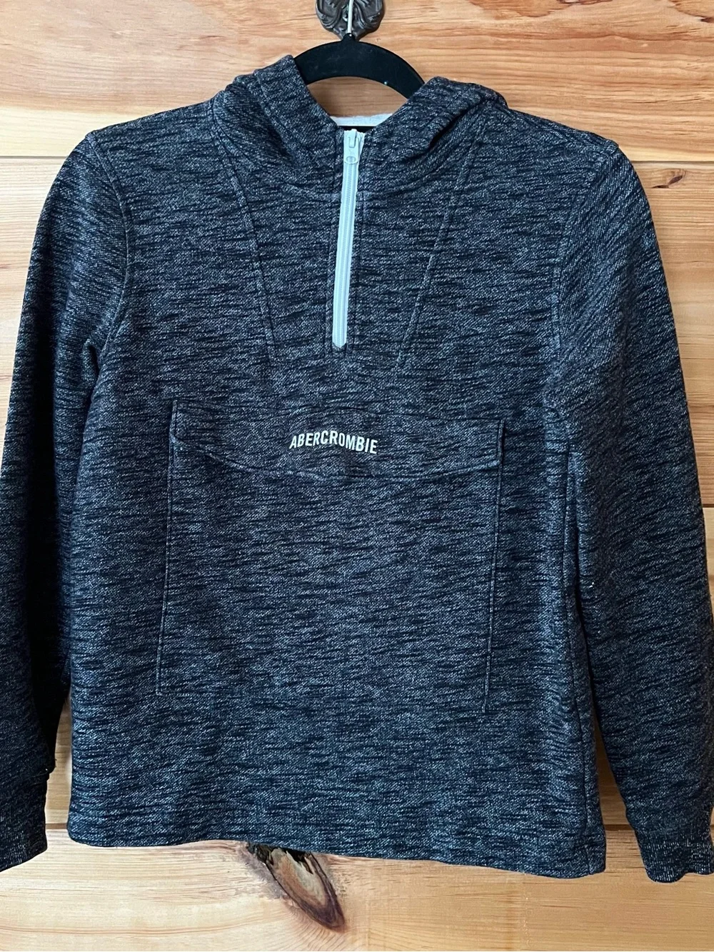 abercrombie kids charcoal heather gray pullover hoodie w/front pouch pocket soft